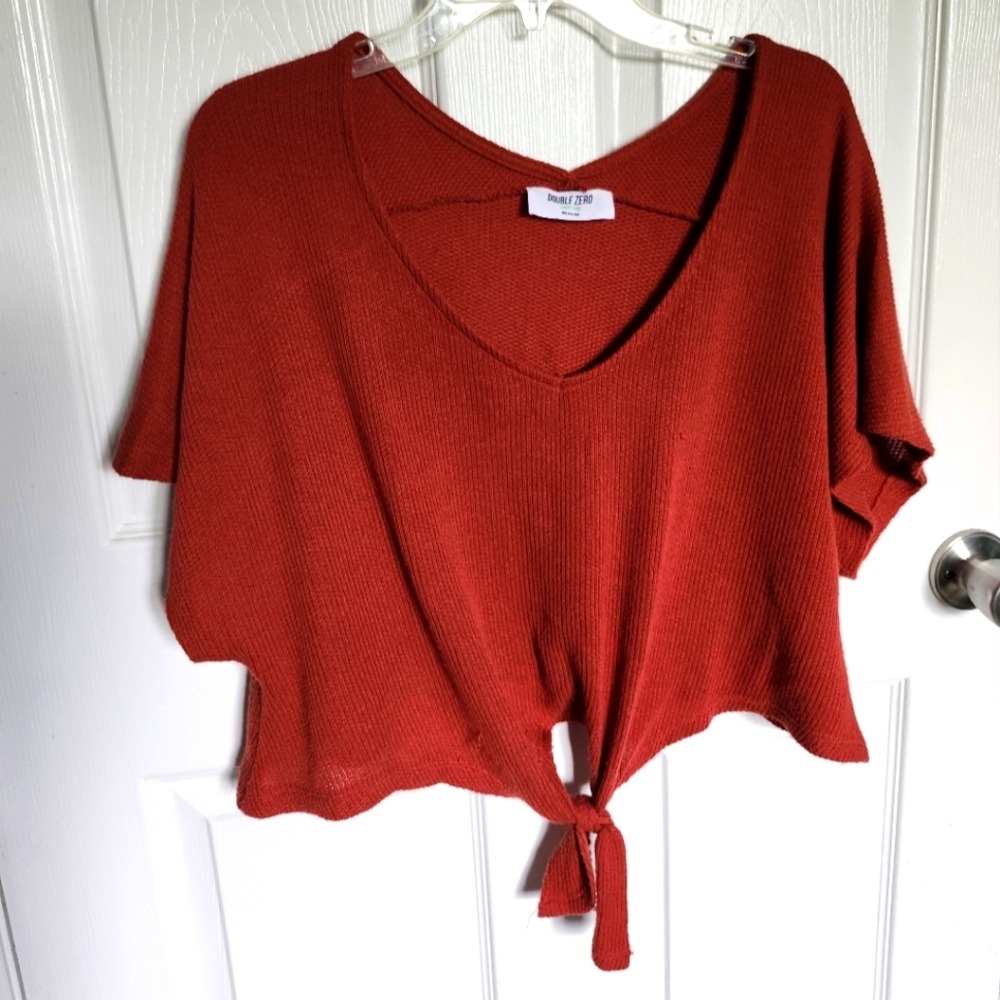 Rust V-Neck Tie-Front Top
